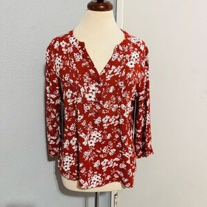 Fun 2 Fun Women Floral Dark Orange Long Sleeve‎ Top Size L